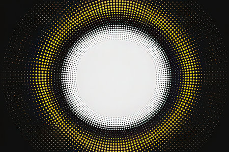 Abstract background with halftone dots in yellow and black colors.