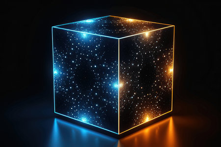3d rendering of a cube with a luminous surface on a black background