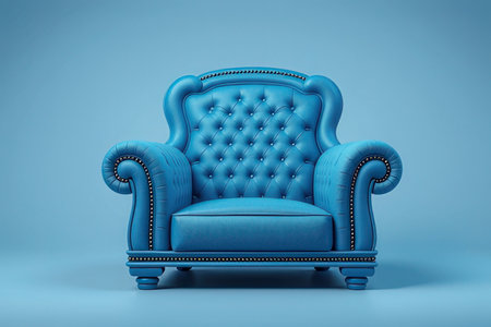 Classic blue armchair isolated on blue background. 3d render illustrationの写真素材