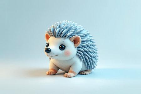 Cute porcupine with blue hair on a white background.の写真素材