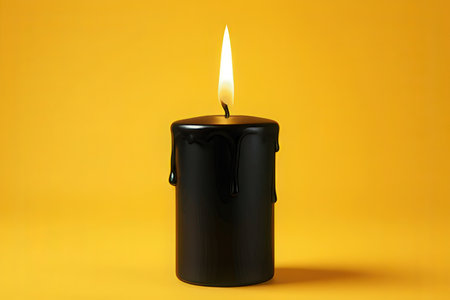 Black candle on a yellow background, 3d rendering. Computer digital drawing.の写真素材