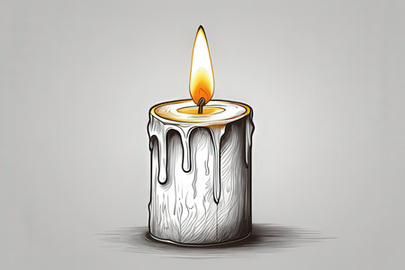 Illustration of a burning candle on a gray background with shadow.の写真素材