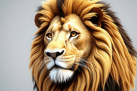 Lion head isolated on white background. 3D illustration. 3D rendering.