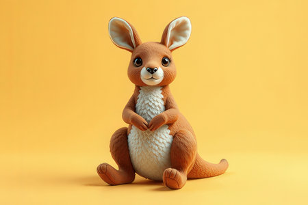 Cute Easter bunny sitting on a yellow background. 3d rendering