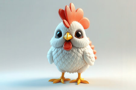 Cute chicken isolated on white background. 3D illustration. 3D rendering.の写真素材