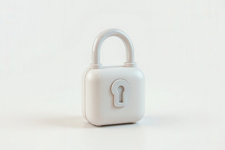 White padlock isolated on white background. Security concept. Copy space.の写真素材