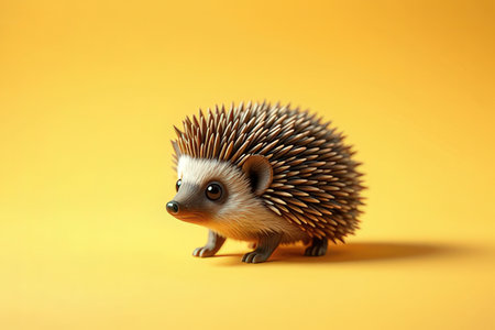 Hedgehog on a yellow background. Cute little animal.