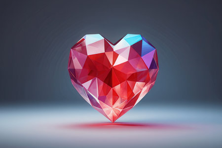 Heart shape made of polygonal gems. 3D rendering.の写真素材