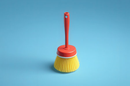 Cleaning brush on a blue background. 3d render illustration.