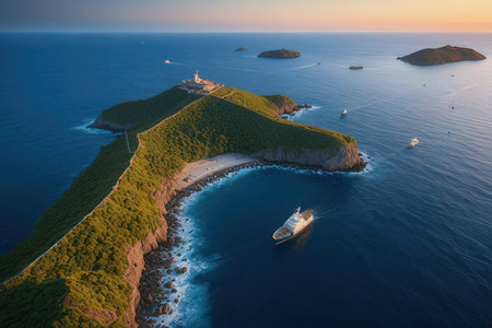 Aerial view of the island of Ibiza, Balearic Islands, Spainの写真素材