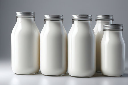 Milk bottles on white background. 3d rendering mock up.の写真素材
