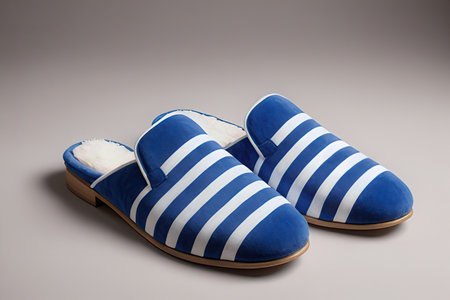 Blue slippers isolated on gray background. Clipping path included.