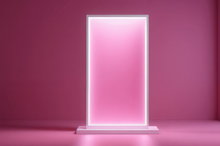 Empty glass showcase in pink interior. Mock up, 3D Rendering