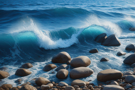 Beautiful seascape. Sea waves crashing on the rocks.の写真素材