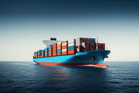 Cargo ship in the sea. 3D rendering. Clipping path included