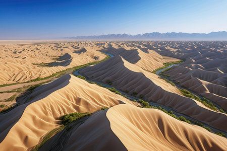 Aerial view of sand dunes in Death Valley National Park, Californiaの写真素材