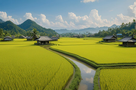 Terraced rice field in Mae Salong, Chiang Rai, Thailandの写真素材