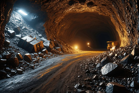 Abandoned mine in the mountains at night. 3d renderingの写真素材