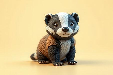 Plasticine toy of a badger on a yellow background.の写真素材