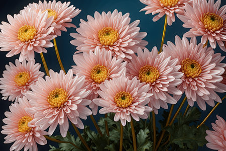 Pink chrysanthemum flowers on a dark blue background.の写真素材