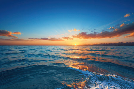 Sunset over the sea. Beautiful seascape. Nature composition.の写真素材