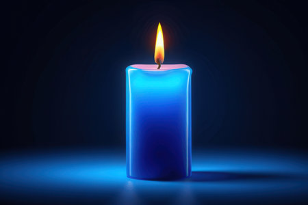 Illustration of a blue wax candle on a dark blue background.の写真素材
