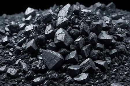 Pile of mineral stones on black background, closeup of photo