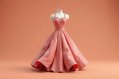Wedding dress on a mannequin on orange background.の写真素材