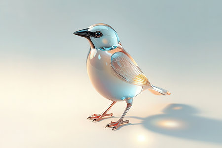 3D rendering of a cute bird in a light blue background.の写真素材