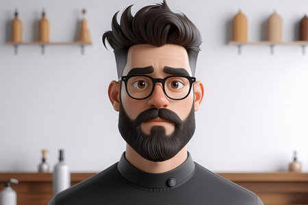 Portrait of handsome bearded man with stylish haircut in barbershopの写真素材