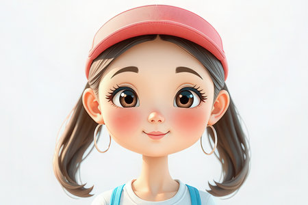 3d rendering of a cute little girl with cap on white background