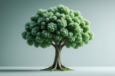 Green tree on a gray background. 3d rendering, 3d illustration.