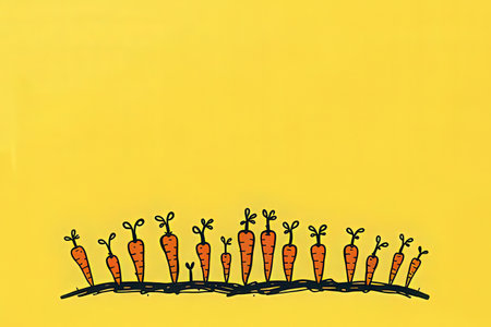 Carrots in the crown on a yellow background. Vector illustration.の写真素材