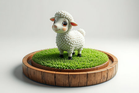 Sheep on a green grass. 3D illustration. White background.の写真素材