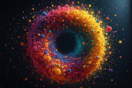 3d rendering of abstract background with colorful particles in form of spiralの写真素材