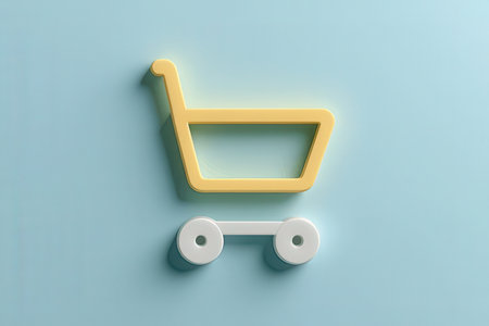 Shopping cart icon on blue background. 3D rendering illustration.の写真素材