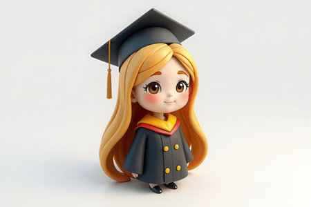 3d illustration of a cute little girl with graduation cap and gown