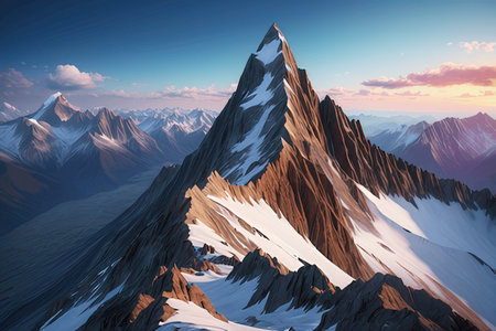 Mountains with snow and clear blue sky. 3d render illustrationの写真素材