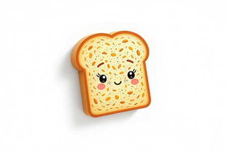 Illustration of a slice of bread with a funny face on a white background