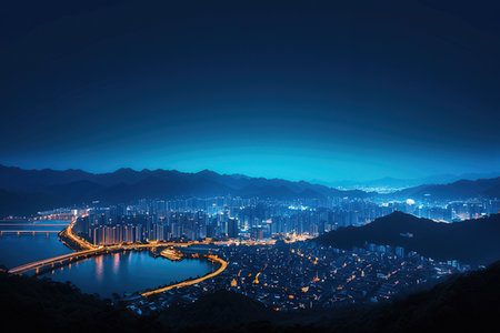 Hong Kong city skyline at night.の写真素材