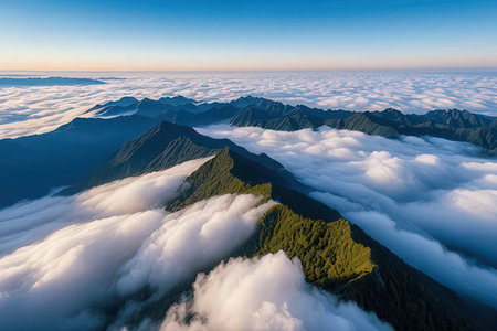 Aerial view of the clouds and mountains in the morning at Doi Inthanon National Park, Chiang Mai,...