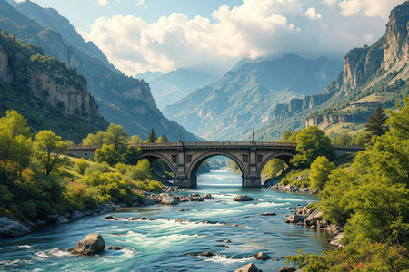 Bridge over the mountain river. Caucasus, Georgia, Europe. Beauty world.の写真素材