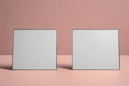 Two blank photo frames on pink background. Minimal style. 3d renderの写真素材