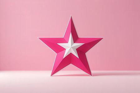 Red star on a pink background. 3d rendering, 3d illustration.