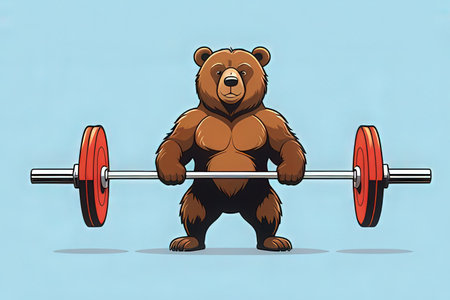 Cartoon bear lifting a barbell. Vector illustration of a bear lifting a barbell.の写真素材
