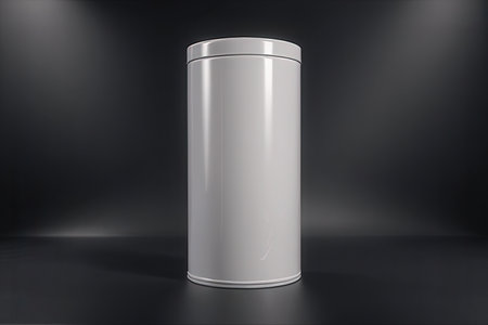 Blank white tin can mockup on black background. 3D rendering