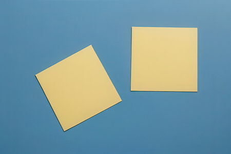 Two yellow sticky notes on blue background. Mockup for design.