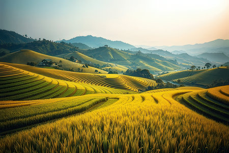 Rice fields on terraced of Mu Cang Chai, YenBai, Vietnamの写真素材