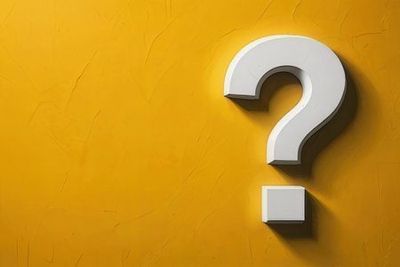 White question mark on yellow wall with copyspace for your text