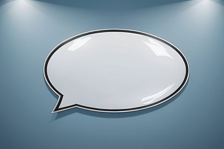 Speech bubble on blue wall background. 3d rendering mock up